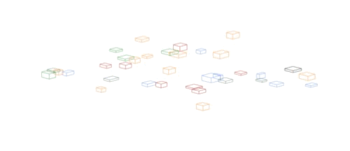 Kisten mit farbigen Umrandungen kollidieren und prallen hin und her.