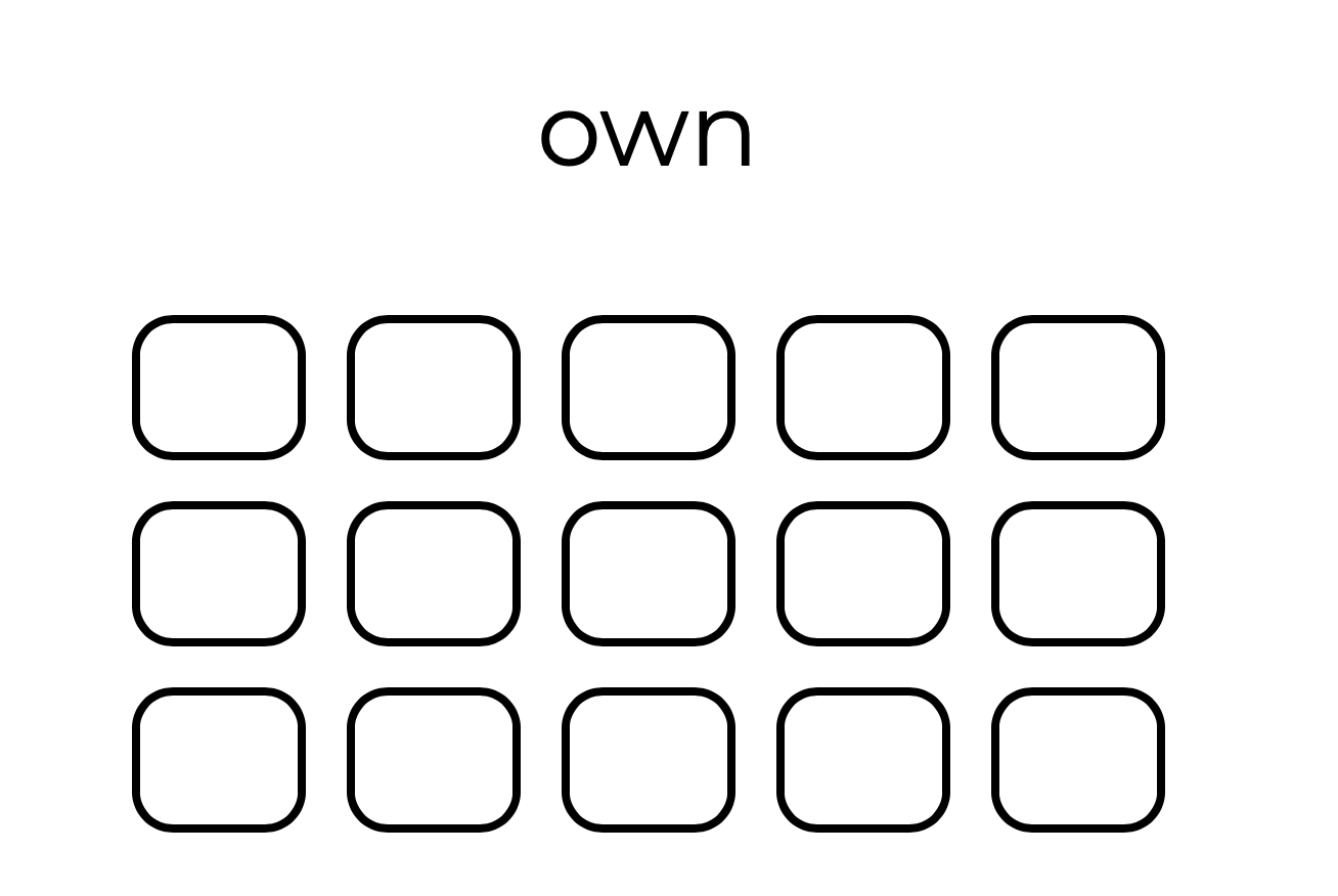 The neverword user-interface. It's still empty and shows the custom message 'own'.