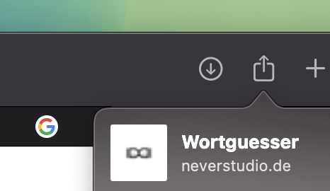A screenshot of the Safari website sharing menu showing the icon of neverstudio.de